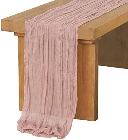 Ling's Moment Dusty Rose Cheesecloth Table Runner, 120 Inch 10FT