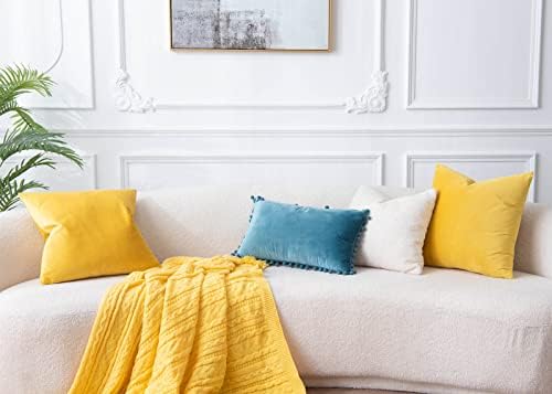 Throw Pillow Covers Set of 2 for Couch Velvet Cushion Covers 14x14,Yellow