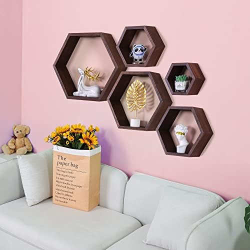 Hexagon Shelves,Floating Wall Shelf,Honeycomb Octagon Cube Shelves Wood
