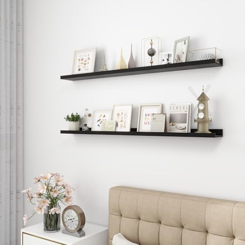 Acovy Picture Ledge Shelf, Wood Long Floating, Set of 2, 48 inch, Black