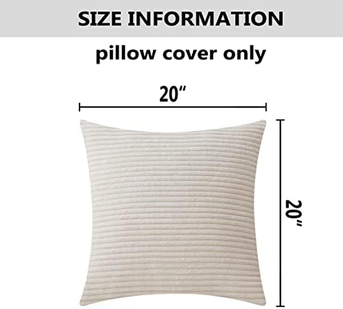 Home Brilliant Set of 2 Cream Pillow Covers 20x20 Solid Supersoft Corduroy Handmade Decorative Corduroy Throw Pillow Cushion Cover for Bed Couch Decor, 50cm, 20 x 20 Inch, Cream Cheese