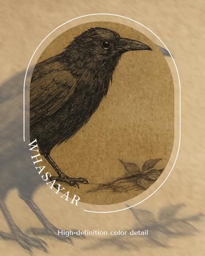 WHASAYART Gold Framed Wall Art for Living Room, Crow Painting Prints, Vintage Animal Wall Decor for Kitchen, Gothic Canvas Bedroom Pictures Artwork for Bathroom Hallway Black Crow 10L x 8W