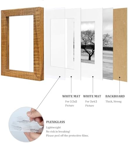 Egofine 4x6 Picture Frames Made of Solid Wood with Plexiglass Set of 4, Display Pictures 3x4.5 and 3.5x5 with Mat or 4x6 Without Mat for Tabletop and Wall Mounting, Teak Wood