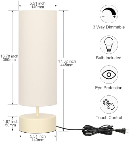Touch Control Table Lamp, 3 Way Dimmable Bedside Lamp, Modern Desk Lamp