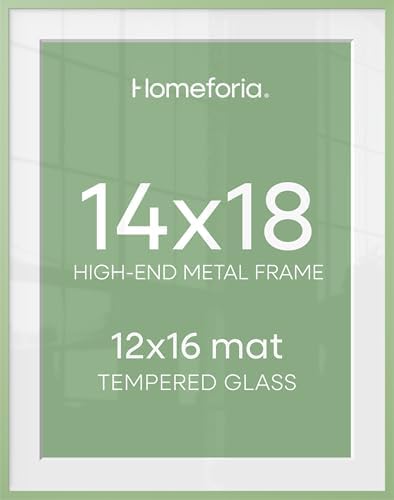 Homeforia 14x18 Green Picture Frame, High-End Metal, 12x16 Mat, Glass