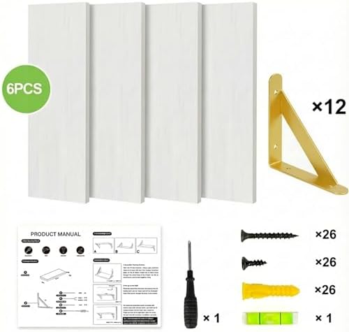 YGEOMER 23.6in Floating Shelves for Wall Home Decor, Wood, White, Set of 6