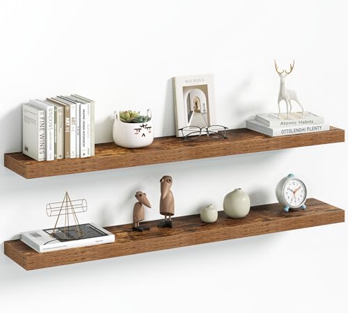 Vivelove 40 Inch Floating Shelves Wall Mounted for Display, 6.5 Deep Duty Shelves with Invisible Brackets for Living Room,Bedroom,Kitchen, Bathroom Storage & Decor,40" Wx6.5 Dx1.4 H - Rustic Brown