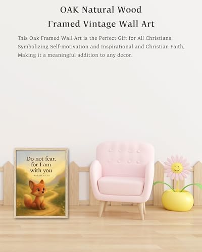 KensTro 12x16 Oak Framed Christian Nursery Wall Art, Isaiah 41:10 | Natural Oak Wood Frame with Isaiah 41:10 Scripture Print, Inspirational Christian Decor for Boys' and Girls' Rooms
