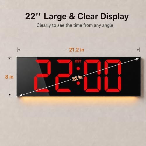 JALL 22" Extra Large Digital Wall Clock, Giant LED Display with Remote Control, Digital Clock with Jumbo Numbers, Countdown Timer for Gym, Office, Living Room, Classroom, Home Décor, Warehouse
