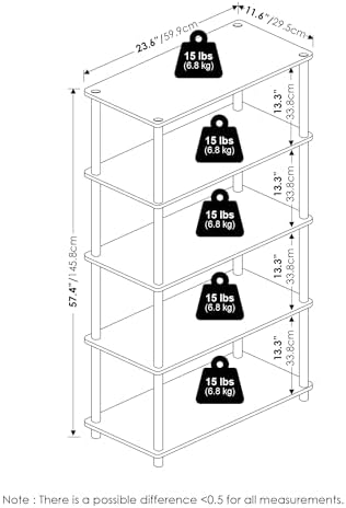 Furinno Turn-N-Tube Storage Shelves, 5-Tier Book Shelf, Corner Shelf, Toolless Open Shelves, for Organization and Storage, Living Room, Garage, Home Office, White