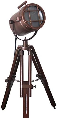 collectiblesBuy Antique Vintage Desktop Searchlight Adjustable Wooden Tripod Lamps LED Tabletop Copper Finish Spotlights Home Decor