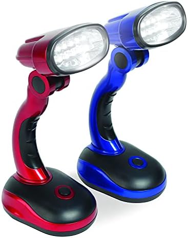 IdeaWorks Jobar International (Set/2) LED Desk Lamps with Pivoting Heads and Handled Necks, Large, Red Blue