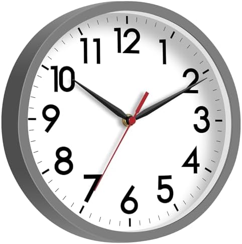 AKCISOT 8 Inch Wall Clock, Silent Battery Operated Analog Clock, Gray | Small Size | Bedroom | Office | Kitchen | Bathroom | Classroom | Modern | Easy to Read