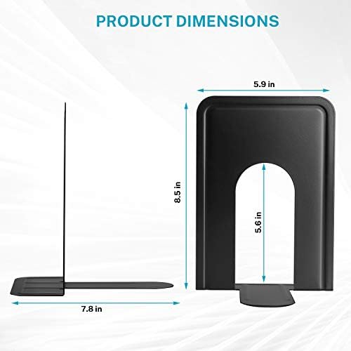 MaxGear 8.5 in Extra Large Heavy Duty Metal Book Ends, Bookends for Shelves