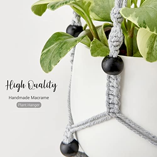 Mkono Macrame Plant Hanger Indoor 35 Inch Hanging Planter Basket Grey 1Pc