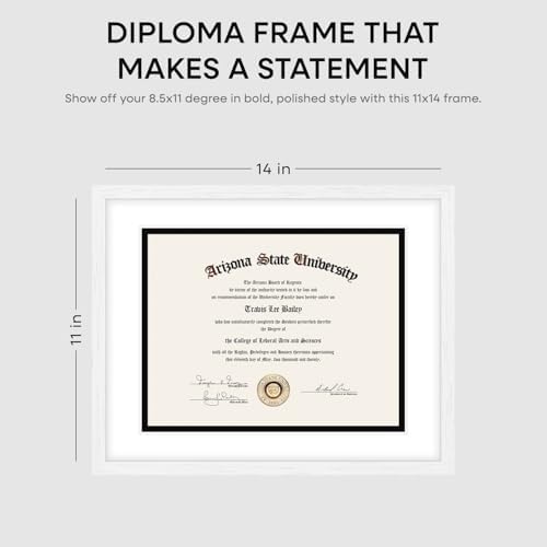 Homeforia 11x14 Black Oak Diploma Frame, High-End Wood, 8.5x11 Mat, Glass