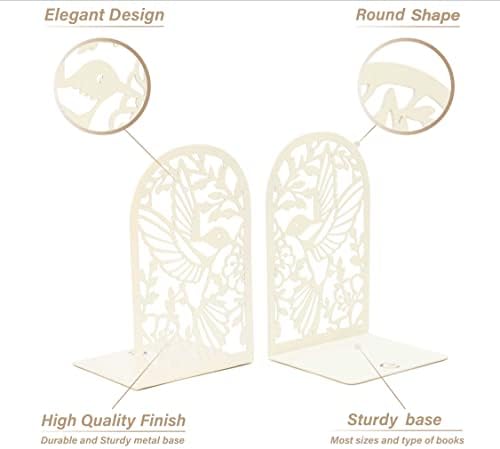 CNK Premium BookEnds - Metal Book Stoppers for Home Office, Book Shelf Holder, Decorative (Hummingbird White)