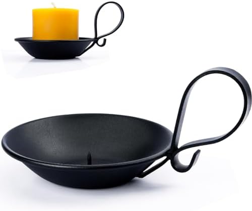 Matte Black Iron Pillar Candle Holder, Handle & Safety Spike