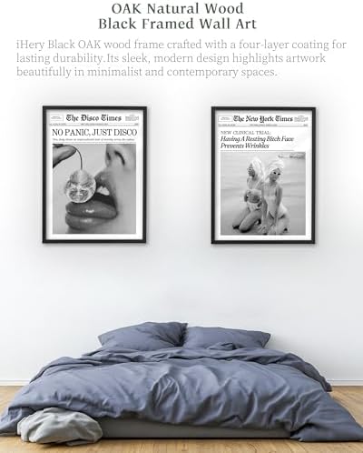 iHery 16x20in No Panic Just Disco Black Framed Newspaper Wall Art | Premium Black Natural OAK Wood Frame with Canvas Print, Retro Disco Ball Decor for Bedroom, Girl Dorm, Living Room 1Pack