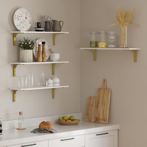 DINZI LVJ Long Wall Shelves, 31.5Inch Wooden Wall Mounted Shelves, Set of 4