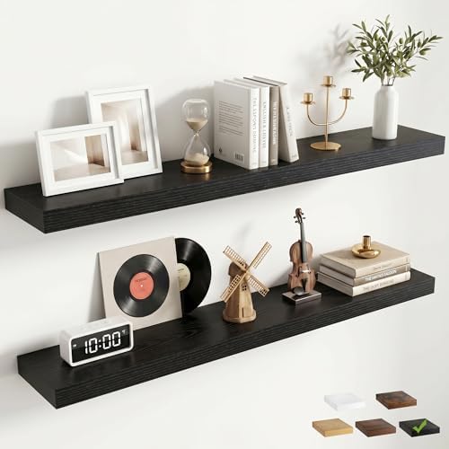 FLYJOE 40 Inch Floating Shelves for Wall Set of 2, 6.5" D Wood Grain Bathroom Shelves with Invisible Brackets, Easy Install Engineered Wood Storage Shelves for Kitchen, Living Room, Bedroom