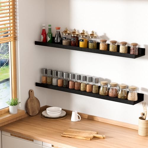 upsimples Floating Shelves for Wall, Wall Shelves for Decor Storage Set of 6, Wall Mounted Wood Shelf for Bedroom, Living Room, Bathroom, Kitchen, Picture Ledge Shelf, Black (Pack of 2)