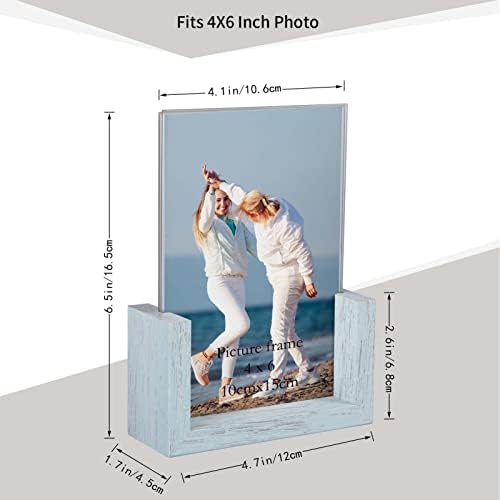 PETAFLOP 4x6 Picture Frame 2 Pack, Double Sided Glass Photo Frames 4 by 6 U-Shaped Blue Menu Holder Sign Card Stand for Desktop or Tabletop