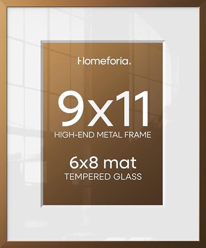 Homeforia 9x11 Bronze Picture Frame, High-End Metal, 6x8 Mat, Glass