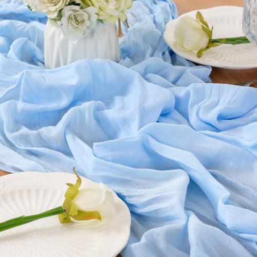 Blue Cheesecloth Table Runner Fall Boho Wedding Birthday Home Decor