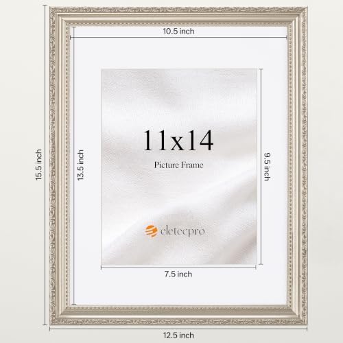 eletecpro 11x14 Vintage Picture Frame, Glass Cover, Silver Beige, 2-Pack
