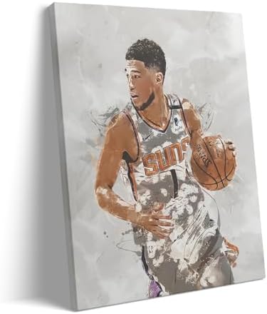 Devin Booker Basketball Canvas Wall Art, Sports Player Poster, 8x10 Inch | Abstract splash ink athletic artwork, motivational sports wall decor for teen boys room, bedroom, living room, gym or office