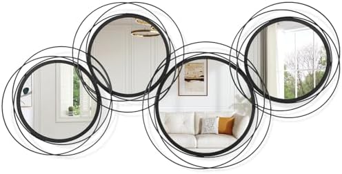 Black Wall Mirror Set, Metal Framed Round Mirror 4 Pack Circle Modern Decorative Mirrors for Living Room Bedroom Bathroom Entryway 20x40 Inch Home Decor