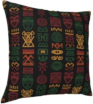 African Tribal Mask & Geometric Pattern Decorative Throw Pillow Cover