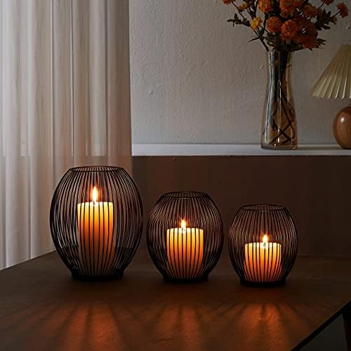 OLEEK Outdoor Candle Holder Decor Set - Black Candle Holder - Candles Holders for Table Centerpiece - Hurricane Candles Holder for Pillar Candles Cage Candle Holders Black Wire Decorative