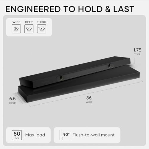 Homeforia 36 Inch Floating Shelves, High-End Solid Pine Wood, Set of 3