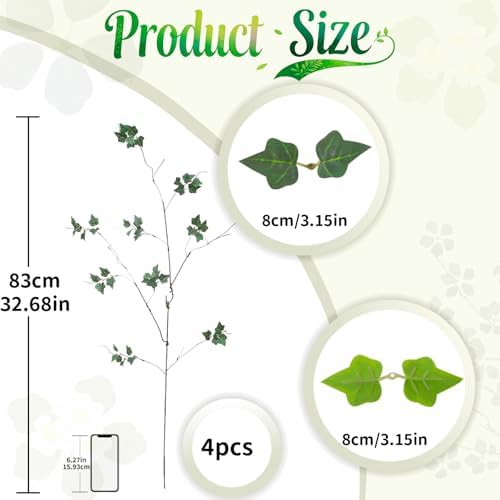4 Pcs 38.5" Tall All-Green Artificial Branches with Leaves, Realistic Faux Ficus Greenery Stems, Bendable Fake Plant Twigs for Tall Floor Vases, Home Centerpiece, Office & Spring Decor(FS Green)