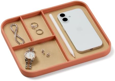 Nordik Leather Valet Tray - Medium EDC Tray - Coral Blush 9.5 x 7.9 in