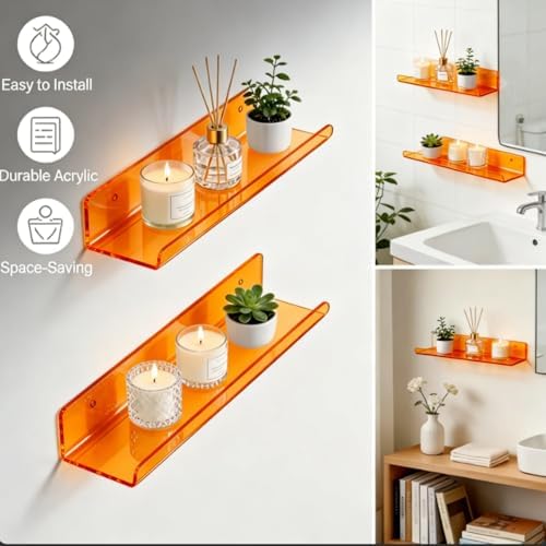 ROYALITA 2-Pack Acrylic Shelves Wall Mounted, 17 Inch Display Shelves