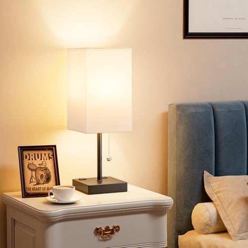 Bedside Lamp for Bedroom - 3 Color Temperatures, USB A+C, 2 AC Outlets