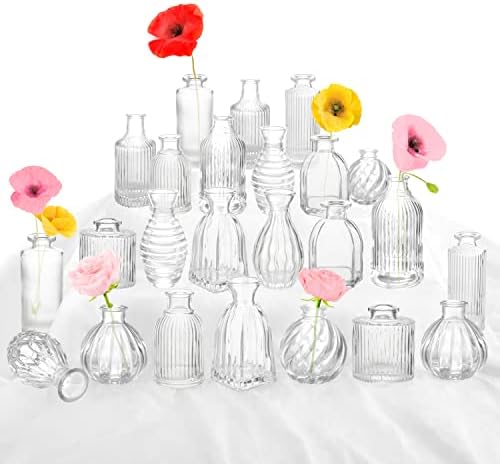 Bud Vases in Bulk 24, Small Glass Vase for Table Centerpieces | Vintage Vases Mini Clear Single Flower Vase Bulk for Wedding Decor Rustic Decorative Christmas Vases Set Home Decorations