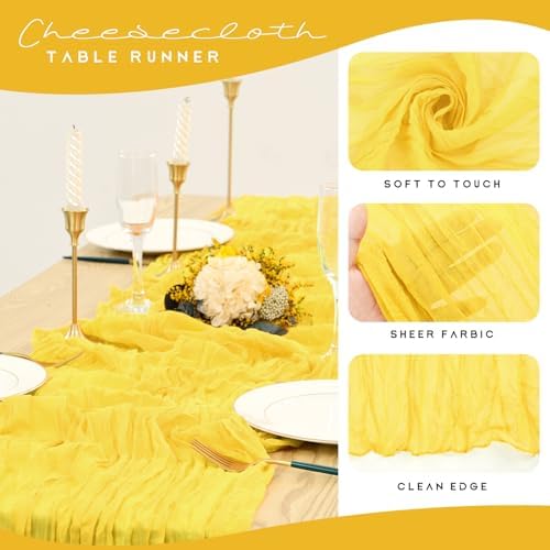 YMHPRIDE 12 Pack Cheesecloth Table Runner 35x120in Yellow Table Runner