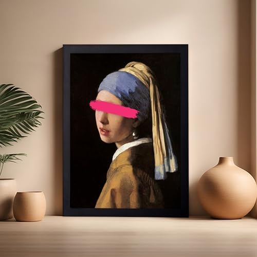 Poster Master Girl with a Pearl Earring Painting Print - Baroque Portrait Poster - Altered & Pop Art - Gift for Men & Women - Decor for Bedroom, Living Room or Office - 16x20 Black Framed