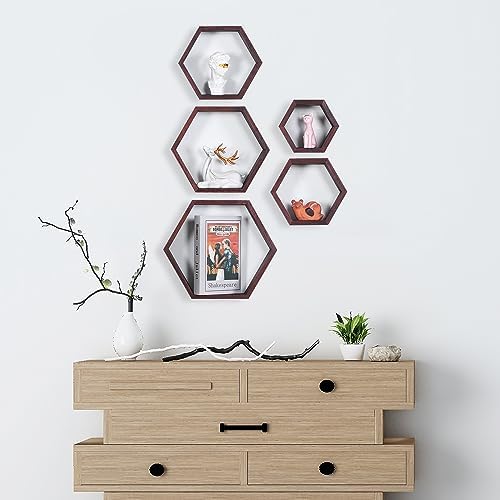 Hexagon Shelves,Floating Wall Shelf,Honeycomb Octagon Cube Shelves Wood