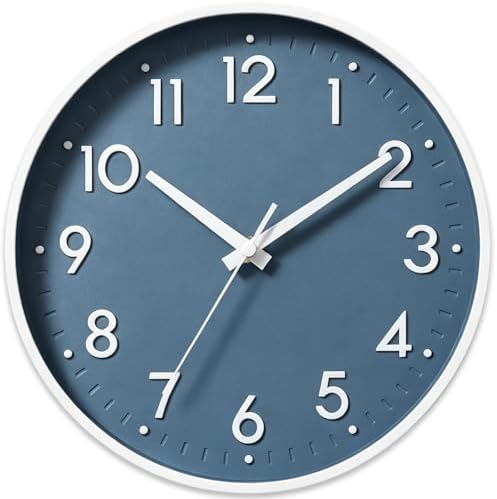 Mosewa Small 8 Inch Wall Clock Battery Operated Silent Non Ticking Analog | Azure Blue modern clock; oversized 3D easy-read dial for kitchen, bedroom & office; 1 AA battery (not included)