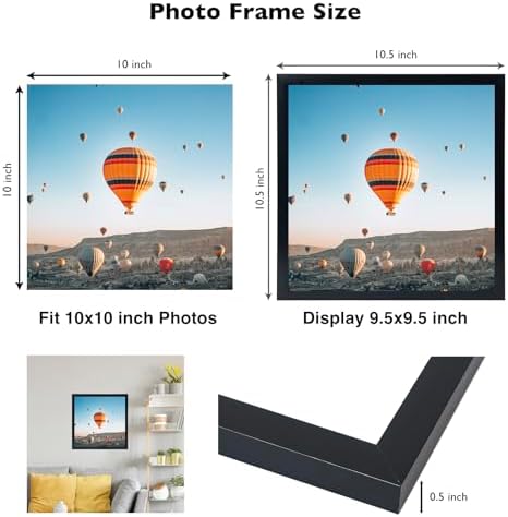 JCJMY 10x10 Picture Frame Set of 6 Black for Wall Hanging, Wall Mounting Horizontally or Vertically, 10 x 10 Square Wall Gallery Poster Photo Frame with Shatter Resistant Plexiglass,6 Pack, Black