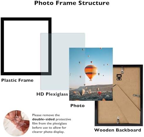 JCJMY 10x12 Black Picture Frame Set of 6, Horizontal and Vertical Formats for Wall Hanging, 10 x 12 Wall Gallery Poster Photo Frames with Shatter Resistant Plexiglass, 6 Pack, Black