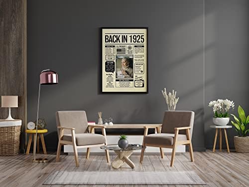 Personalized 100 year old birthday gifts - Back in 1925 Poster - Centerpiece Table Decorations 100th Birthday Party - Custom Born in 1925 Newspaper Vintage Poster for Men, Women