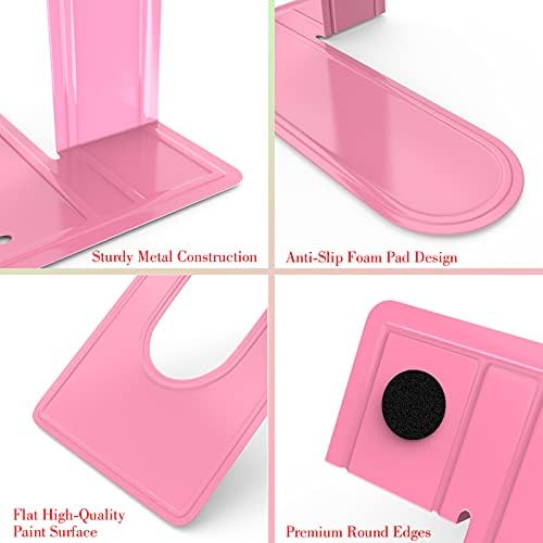 Optomni Bookends, Book End Supports Heavy Duty Metal Bookend Support, Book Ends Supports for Shelves Decor Home Office School (2 Pairs/4 Pieces, Pink)