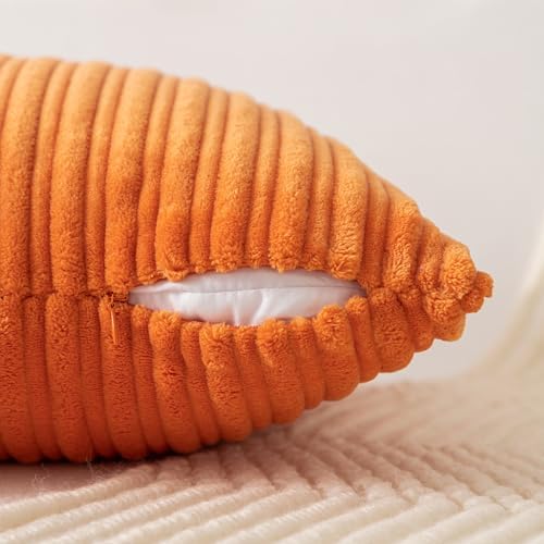 Kevin Textile Striped Corduroy 18”x18” Pillow Covers 2 Pack, Orange