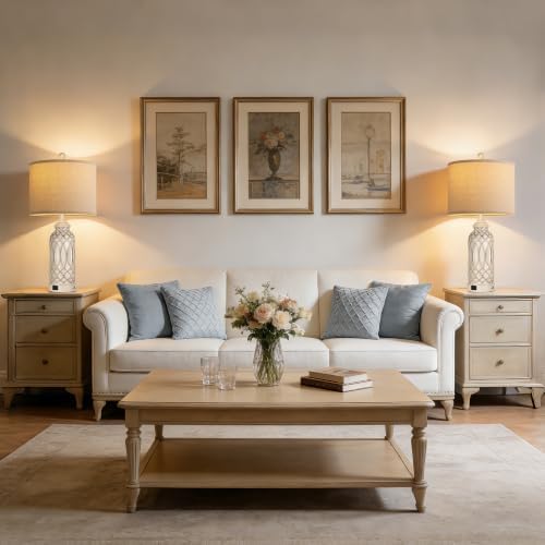 WIHTU 26.5'' White Resin Table Lamps, Touch Desk Lamps with USB Ports